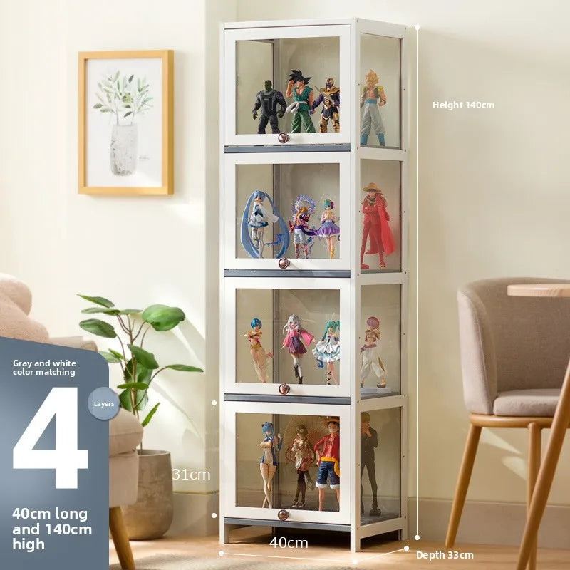 Figure Display Cabinet Imitation Glass Transparent Dust-Proof Display Cabinet Lego Toys Acrylic Storage Box Bookcase Shelf