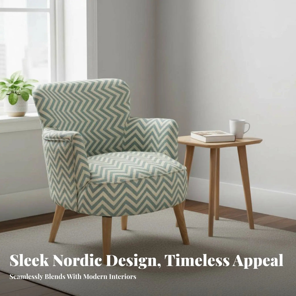 Plaid Upholstered Armchair Nordic Design Accent Chair Comfortable Seating Wooden Frame for Readers, Homeowners, Bedroom, Balcony