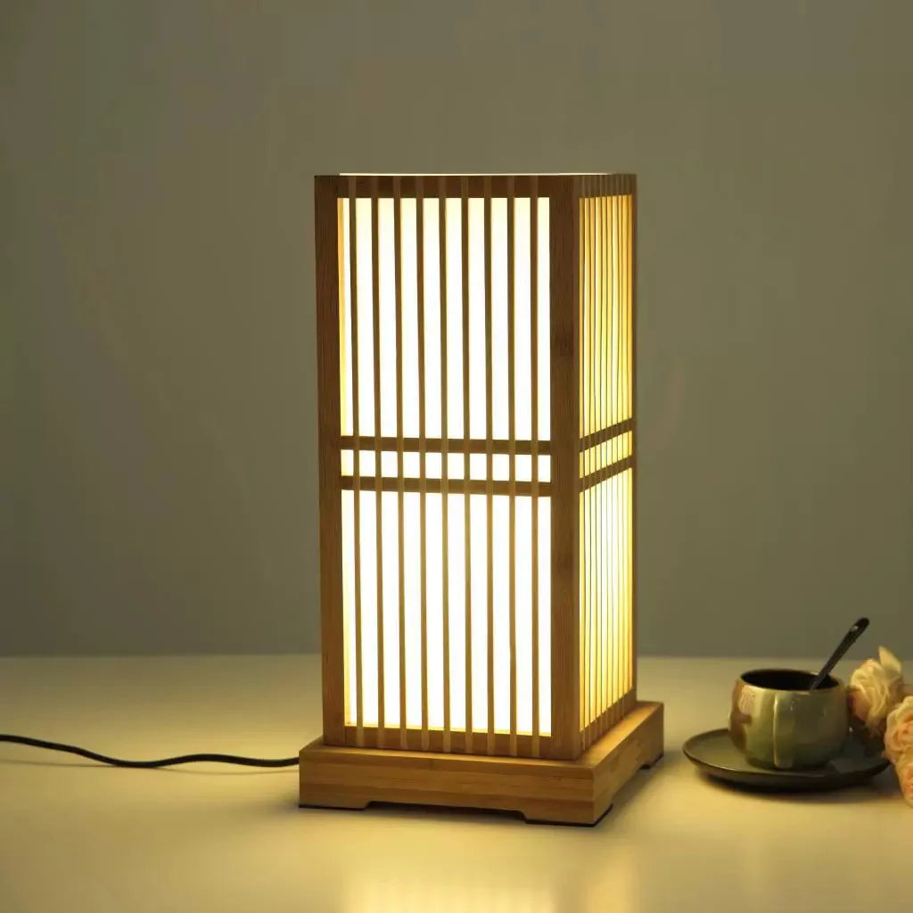 Japanese Zen Bamboo Table Lamp, Handmade Creative Lantern Lamp for Bedroom, Living Room Decor