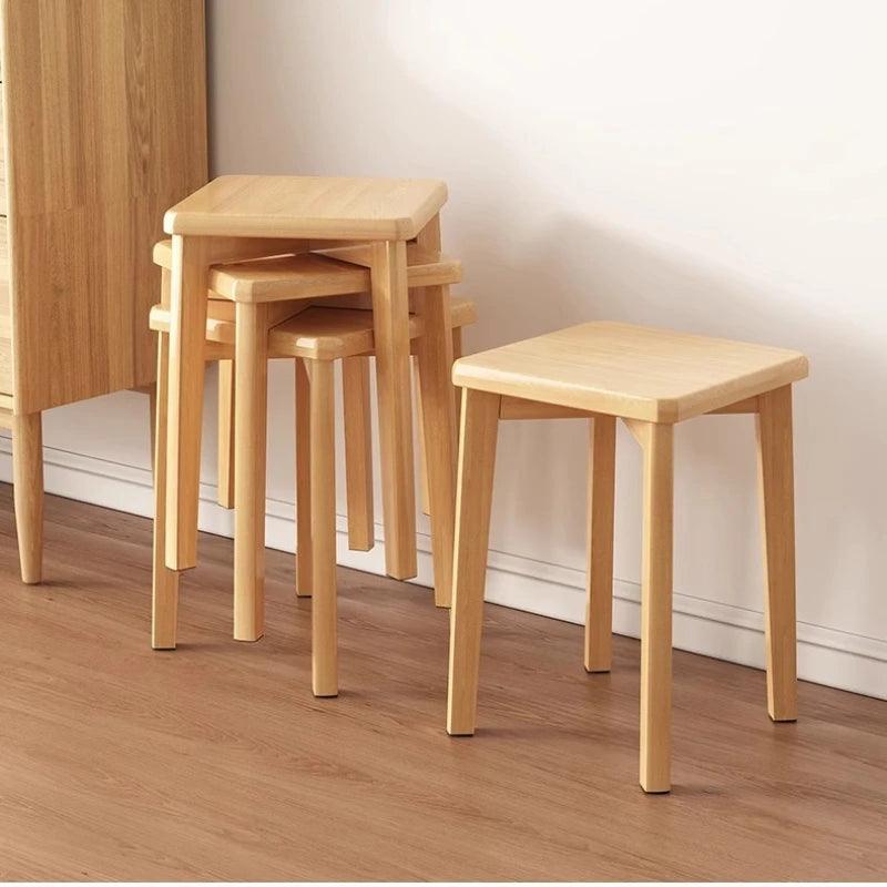 Household Restaurant Solid Wood Stool Living Room Stack Dining Chair Walnut Color Square Stool Modern Simplicity Makeup Stool
