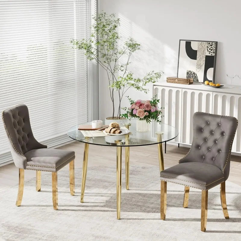 36'' Modern Minimalist round Glass Top Dining Set for 4, Luxury Circular Kitchen Table and Chairs.