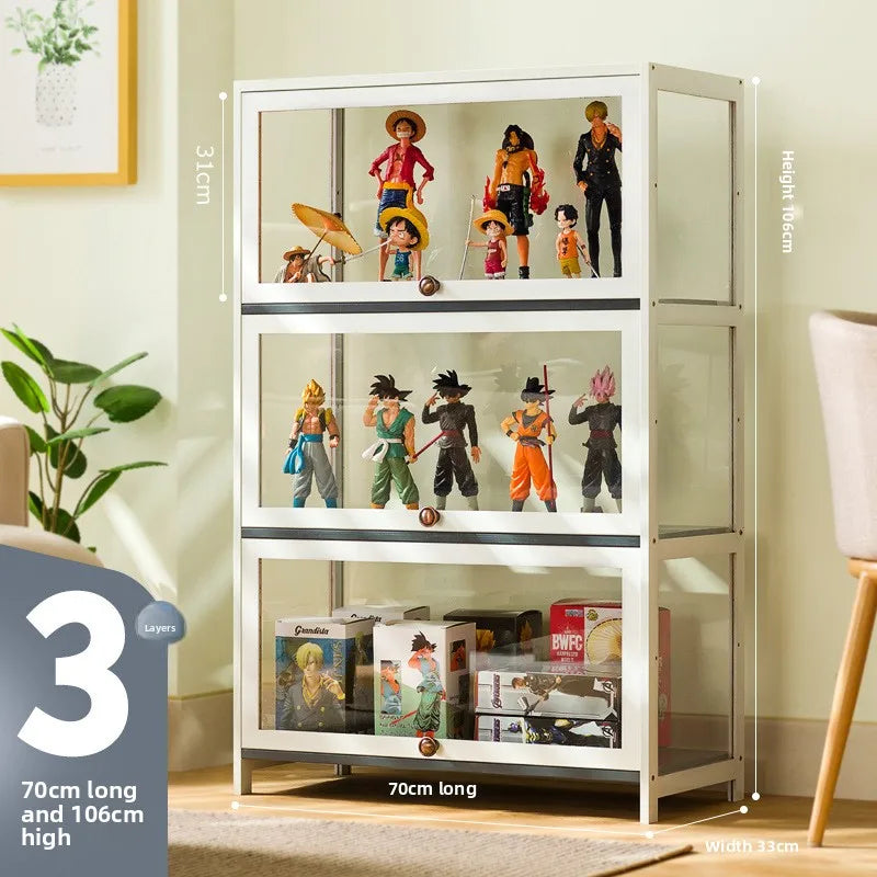 Figure Display Cabinet Imitation Glass Transparent Dust-Proof Display Cabinet Lego Toys Acrylic Storage Box Bookcase Shelf