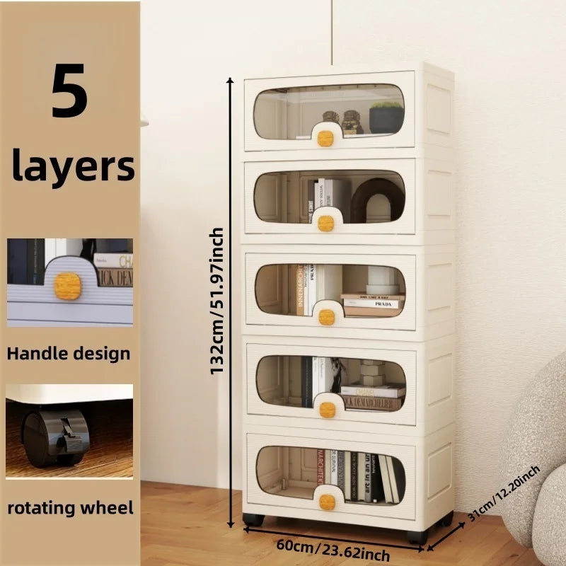 60Cm Extra Large Multi-Layer Storage Cabinet, Flip-Top Clothes Organizer for Living Room and Snack Storage Box