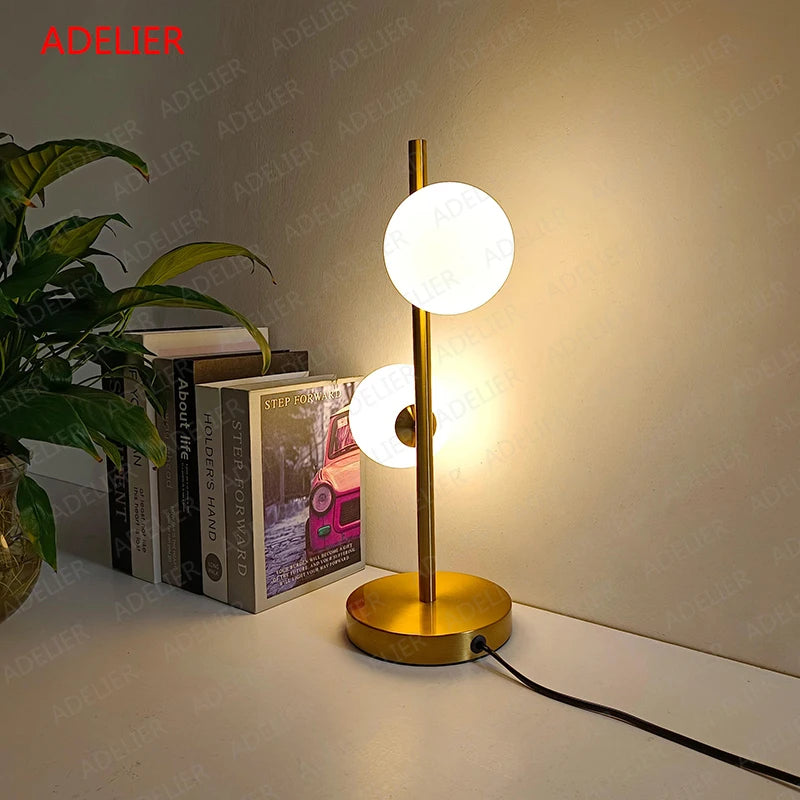 White Glass Ball Table Lamps Creative Bedroom Bedside Desk Lamp Iron Gold LED Lighting Fixture