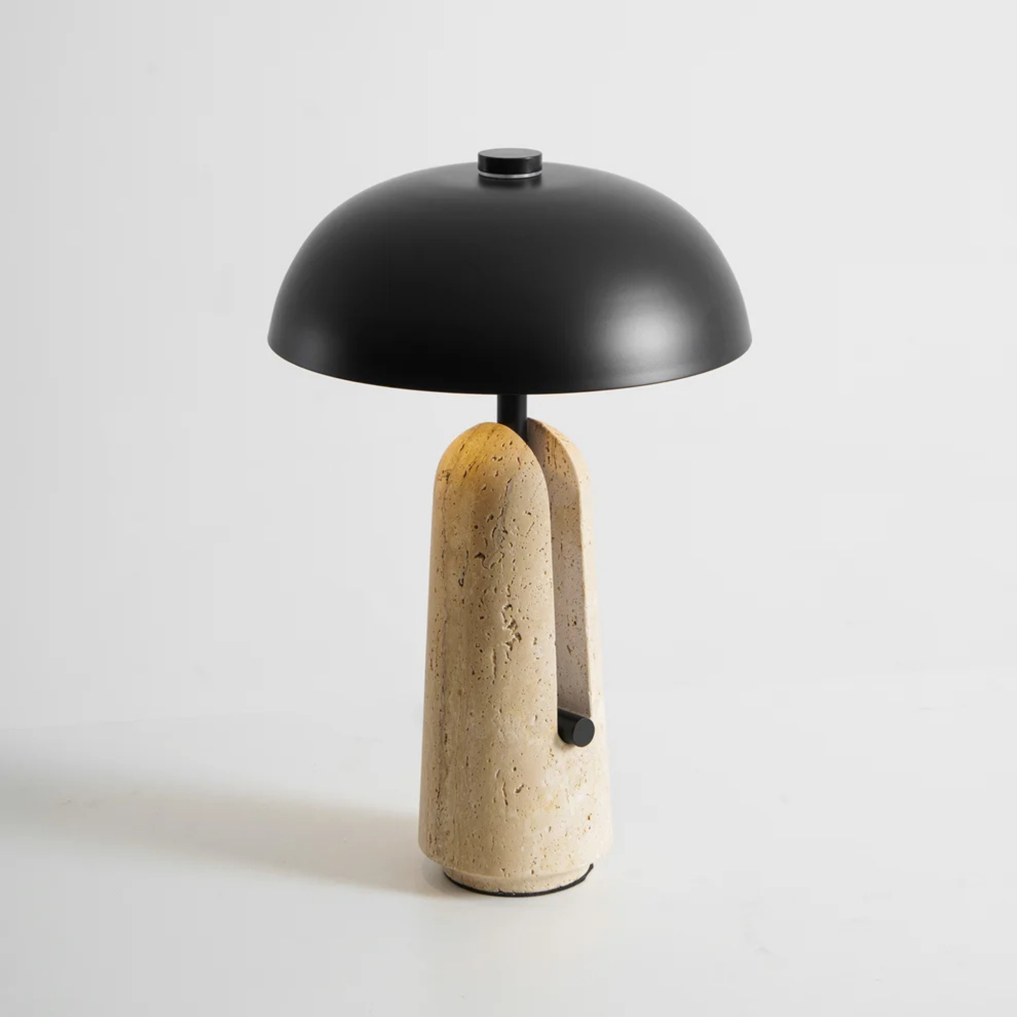 Japanese Mushroom Table Lamp with Travertine or Marble Base, Iron Shade