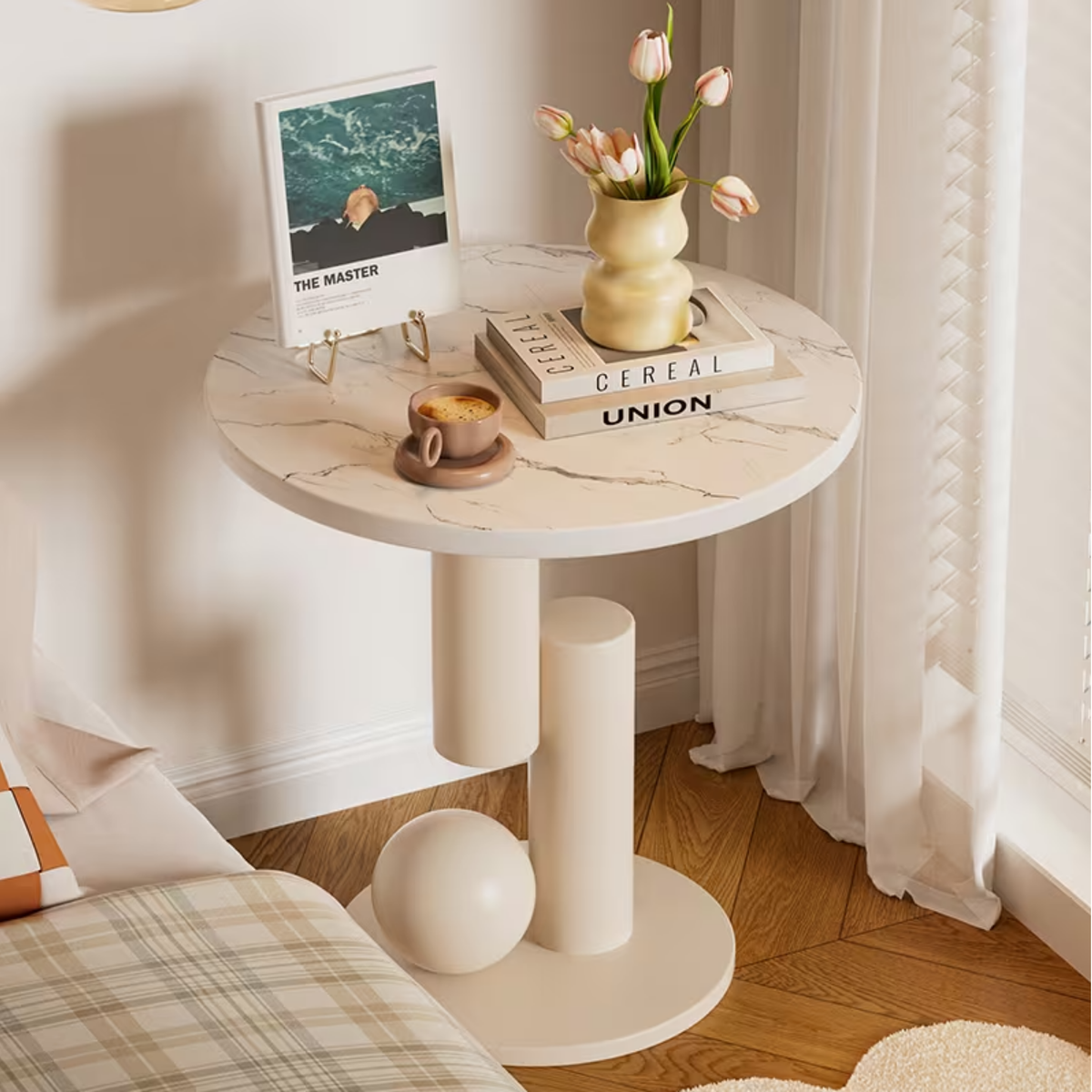 Modern Round Sintered Stone Side Table, Contemporary Iron Accent Table