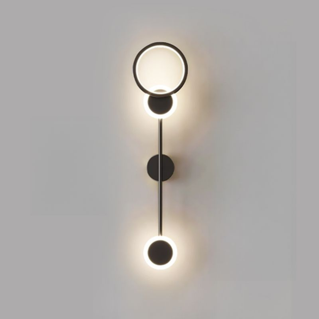 Modern geometric LED wall sconce with acrylic shade, luxury black and gold wall light for bedroom and contemporary interior lighting