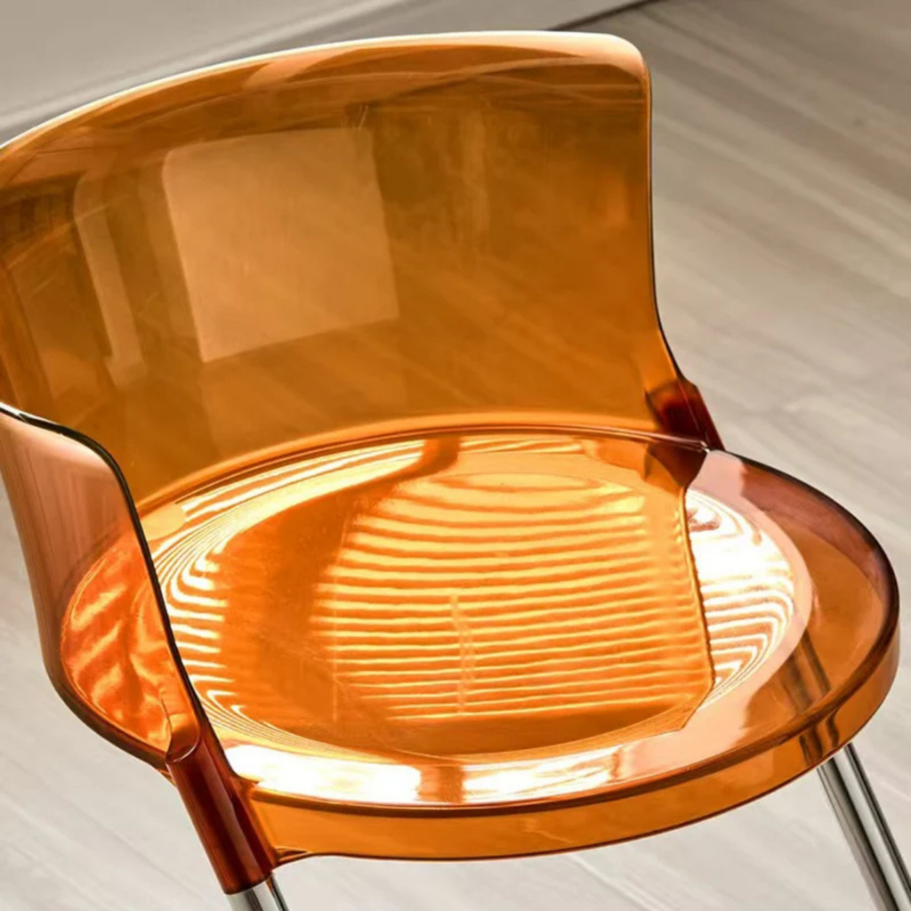 Modern Curved Dining Chair with PC Seat & Iron Frame, Minimalist Armless Chair