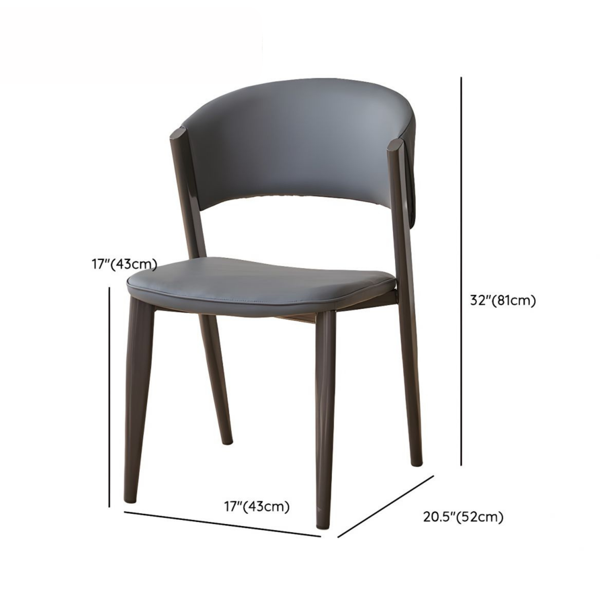 Modern Minimalist Dining Chair with Backrest, Black Metal Legs, Space-Saving Kitchen Chair