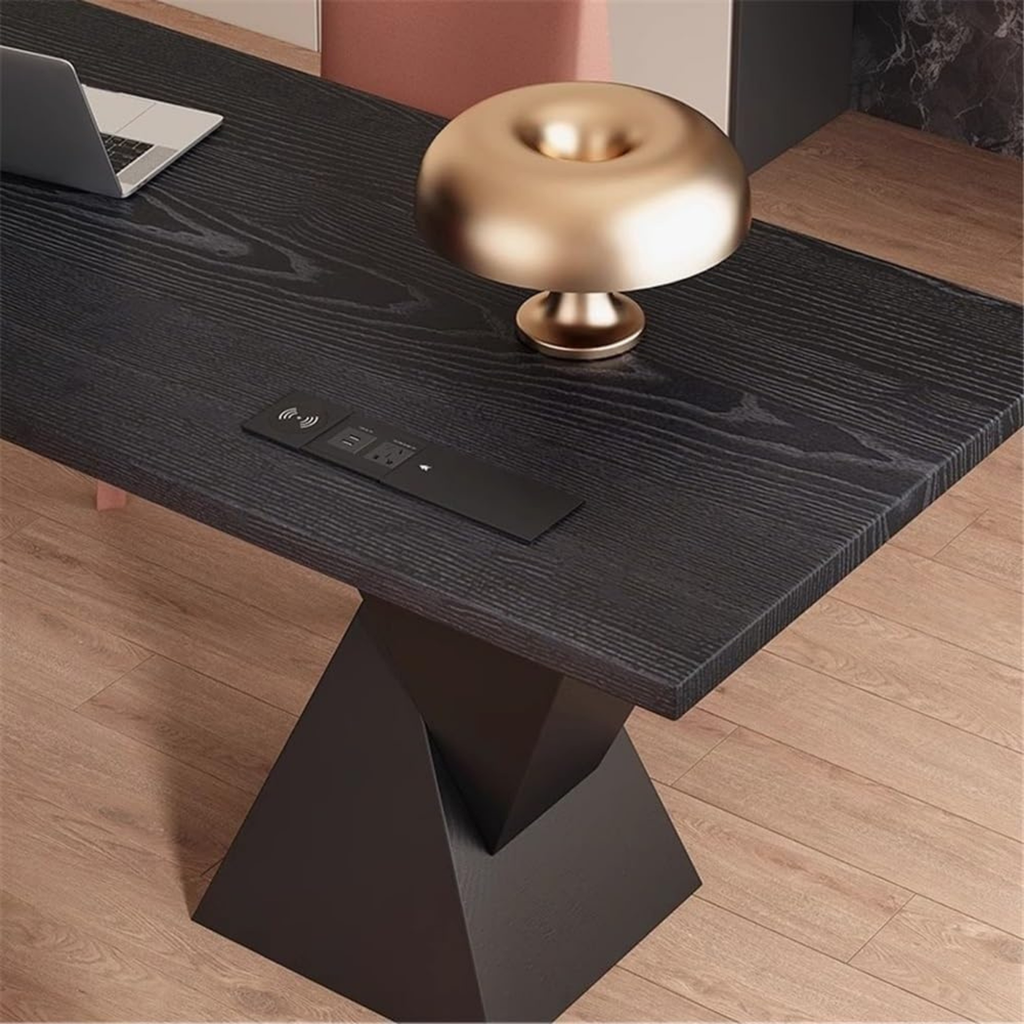 Modern Oak & Acrylic Desk with Smart Socket, Wireless Charging & Power Outlet