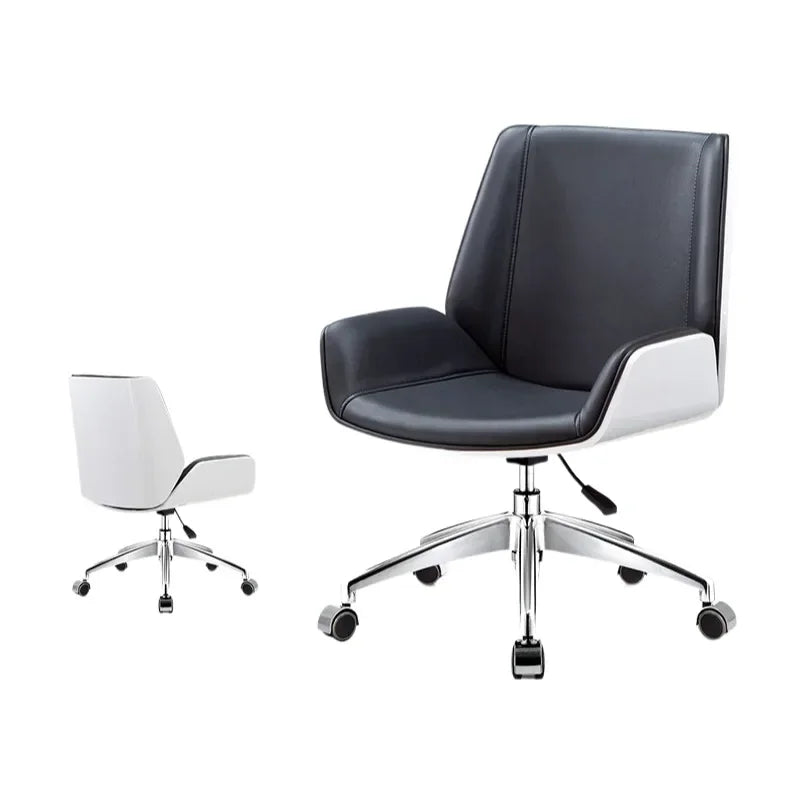 Luxury Leather Office Chair with Solid Wood Accent，Modern Swivel Executive Chair for Home Office Conference Room