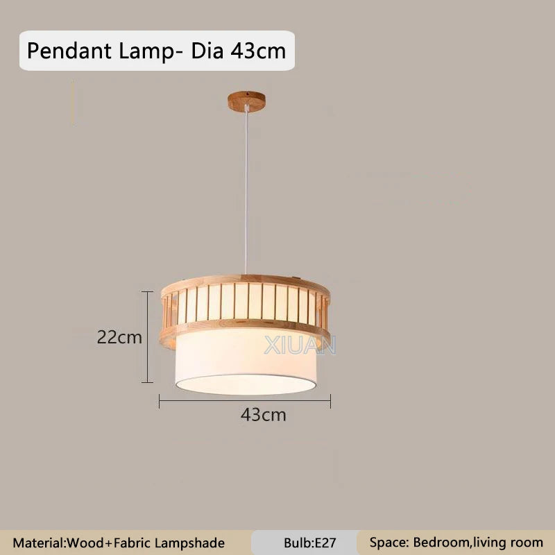 Nordic round Solid Wood Ceiling Lights Fabric Lampshade Living Room Bedroom Ceiling Lamp for Restaurant Study Homestay Indoor