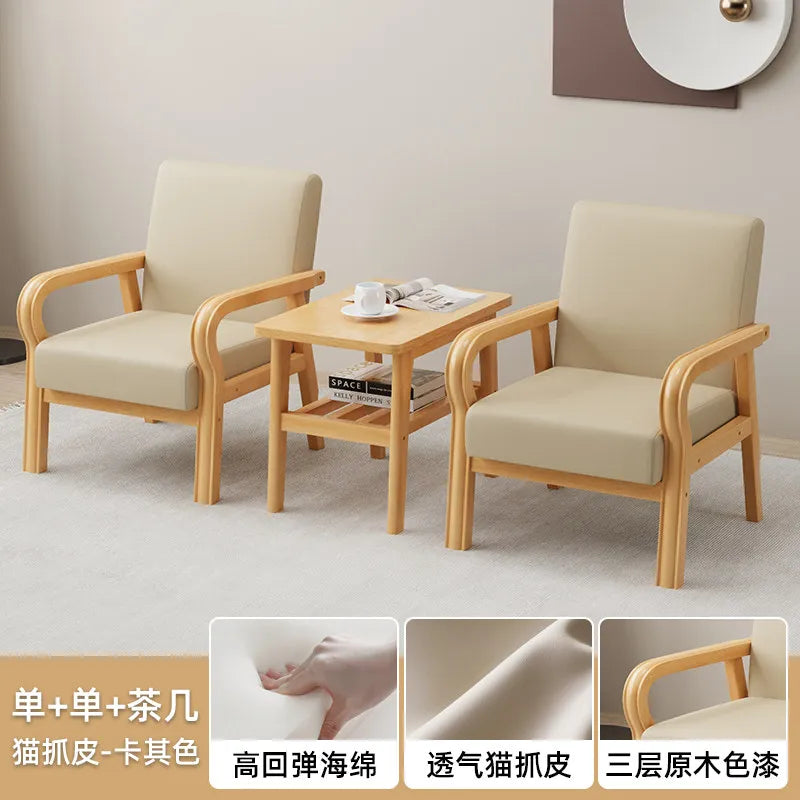 Fabric Combination Sofa Chair Single Casual Solid Wood Chair Living Room