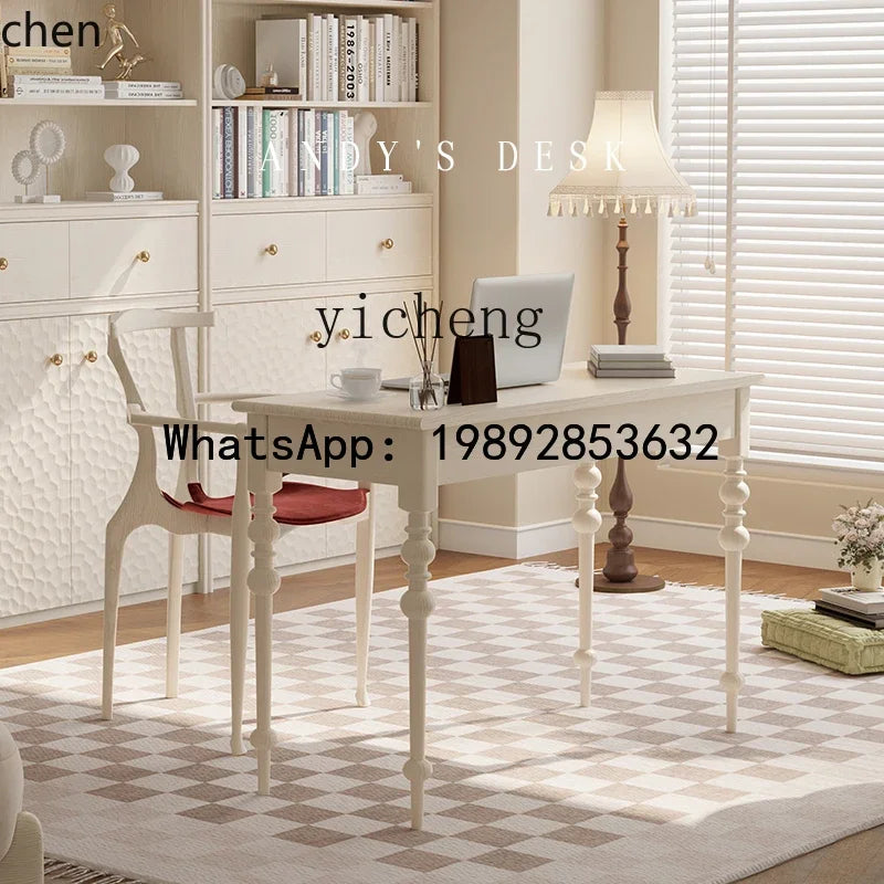 HT Light Luxury Cream Style Solid Desk Small Apartment Home Desk High Sense Retro