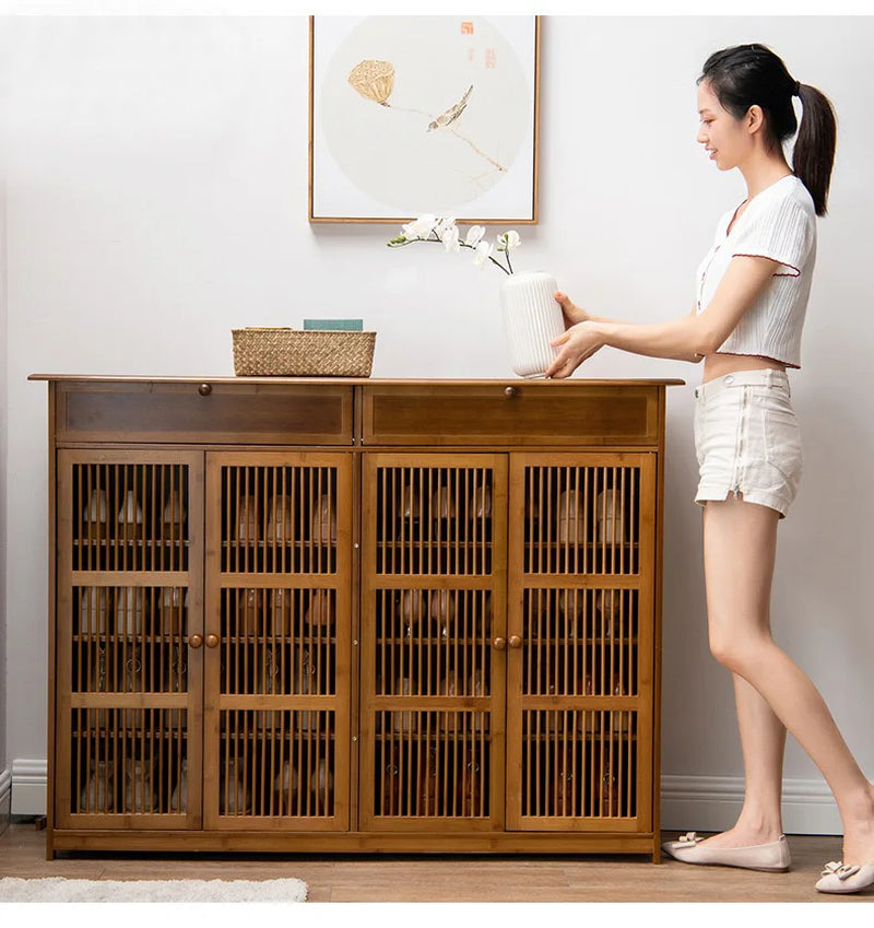 Bamboo Shoe Cabinet Multi-Layer Storage for Small Apartment Corridor Door Living Room Dustproof Household Organizer