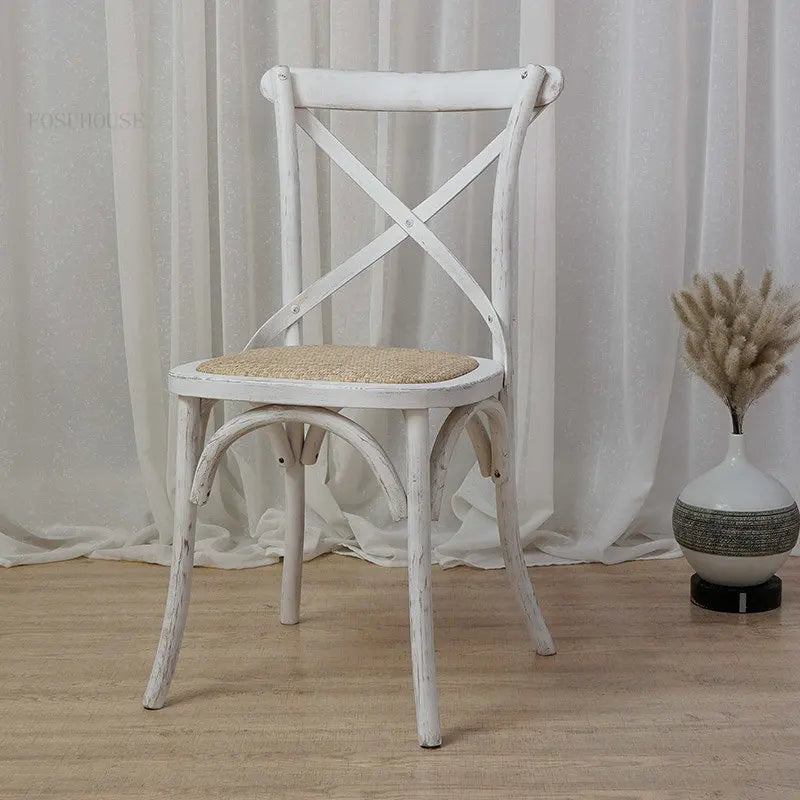 Nordic Retro Solid Wood Dining Chair Restaurant Furniture Simple Dining Chair American Homestay Casual Creative Back Chairs B R