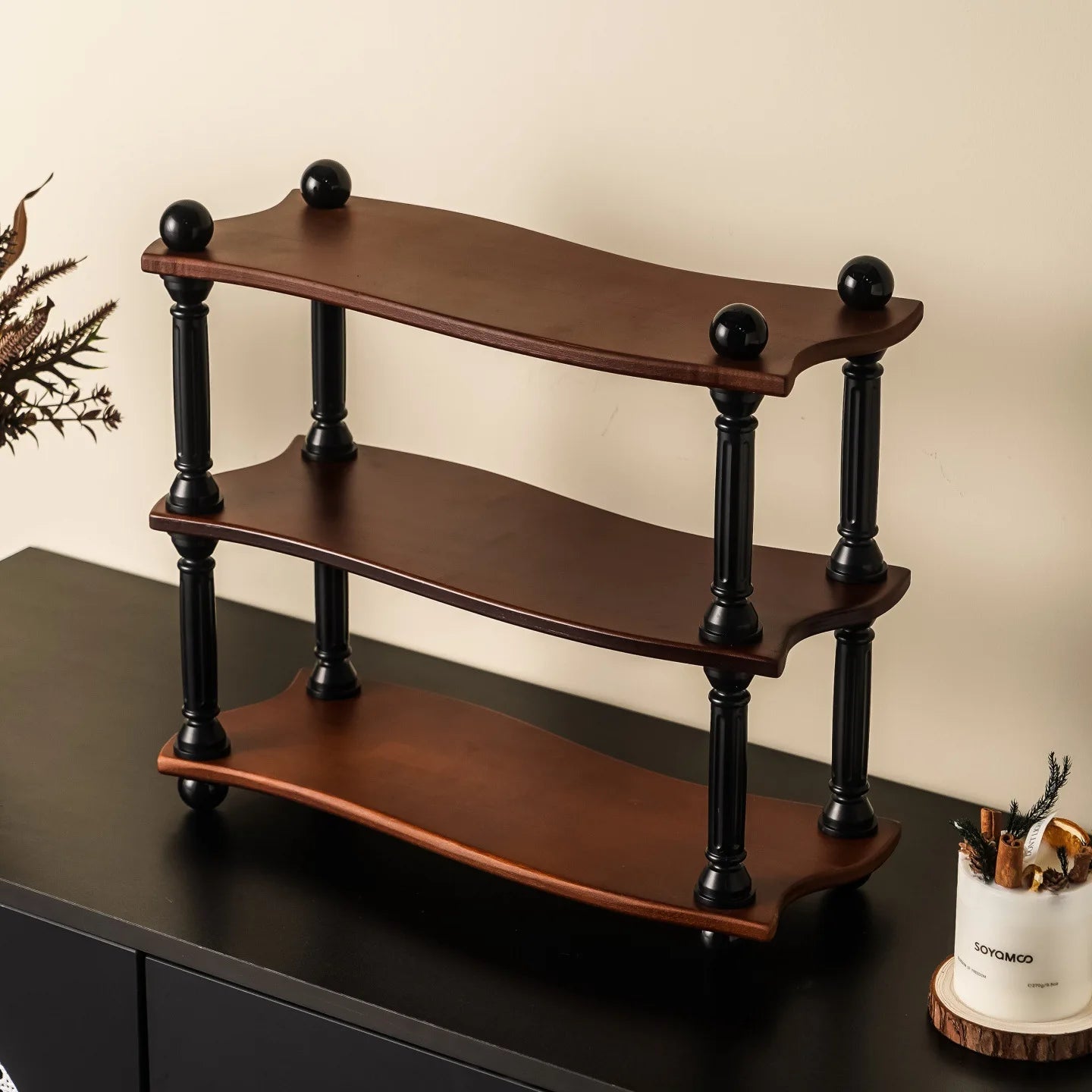 Three-Layer High-Value Desktop Retro Cup Holder with a Medieval Style Solid Wood Shelf