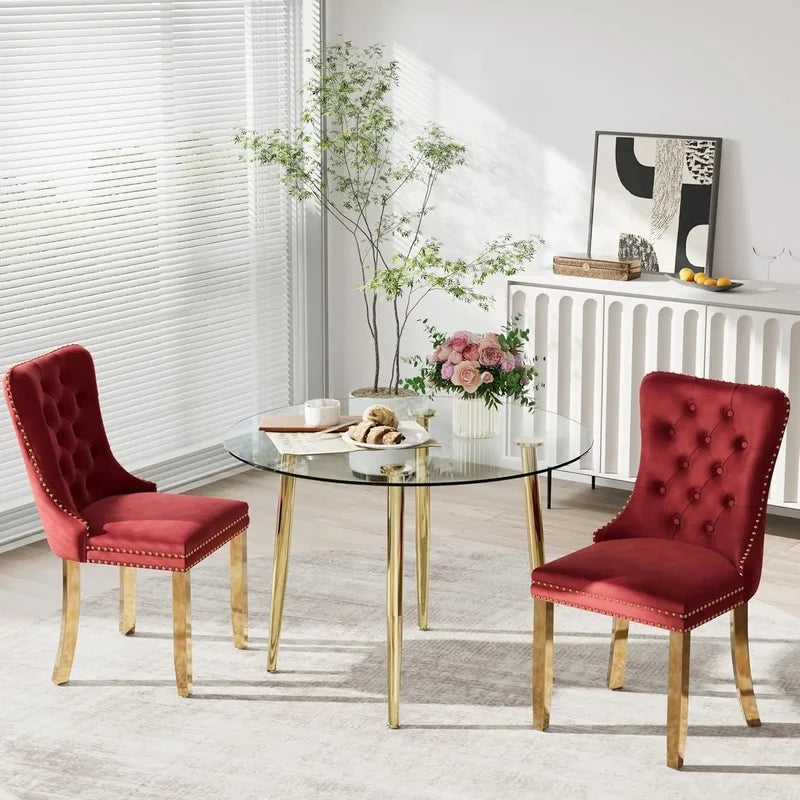 36'' Modern Minimalist round Glass Top Dining Set for 4, Luxury Circular Kitchen Table and Chairs.
