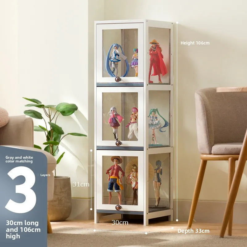 Figure Display Cabinet Imitation Glass Transparent Dust-Proof Display Cabinet Lego Toys Acrylic Storage Box Bookcase Shelf