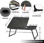 Work/Study in Bed Comfortably Adjustable & Foldable Lap Desk with Cup Holder, Ventilated Design Prevents Overheating.