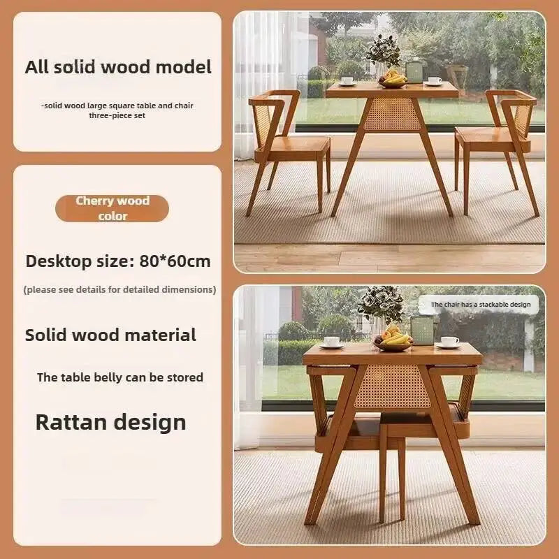 Garden Leisure Balcony Tea Table Solid Three-Piece Patio Furniture Rattan Wood Outdoor Tables and Chairs Furniture Nordic Sets M