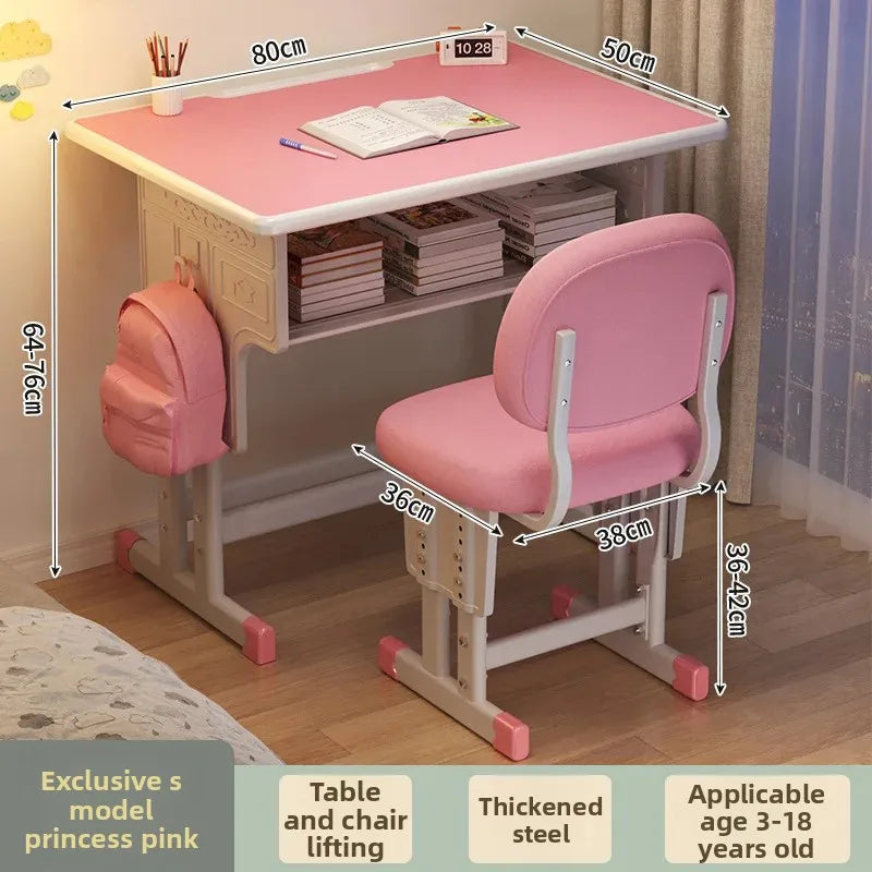 Children'S Study Student Desk and Chair Set Adjustable Height Writing Desk for Kids Home & School Standard & Pro Cushion Version