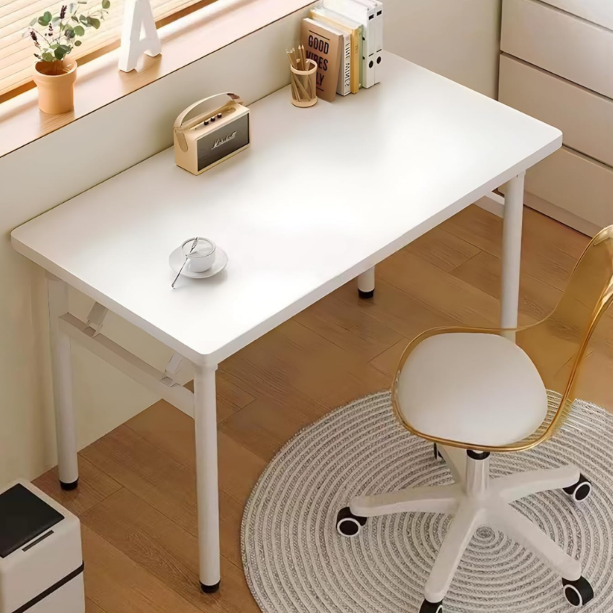 Modern foldable home office desk in a study room