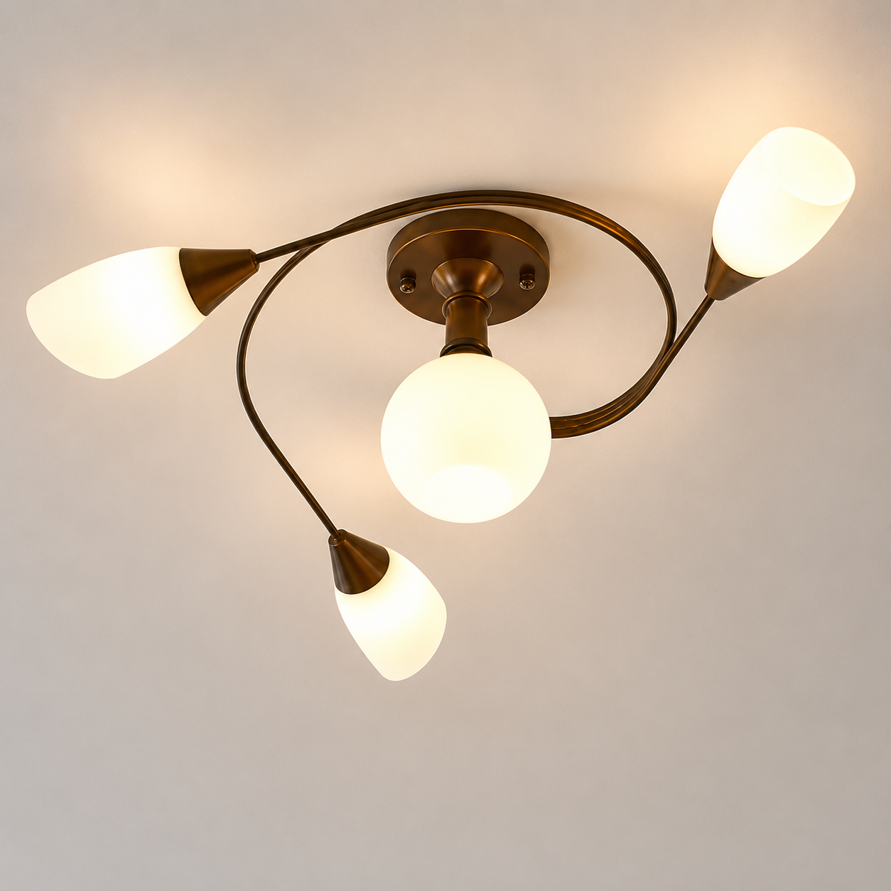 Modern vintage glass flush mount chandelier with 4 lights