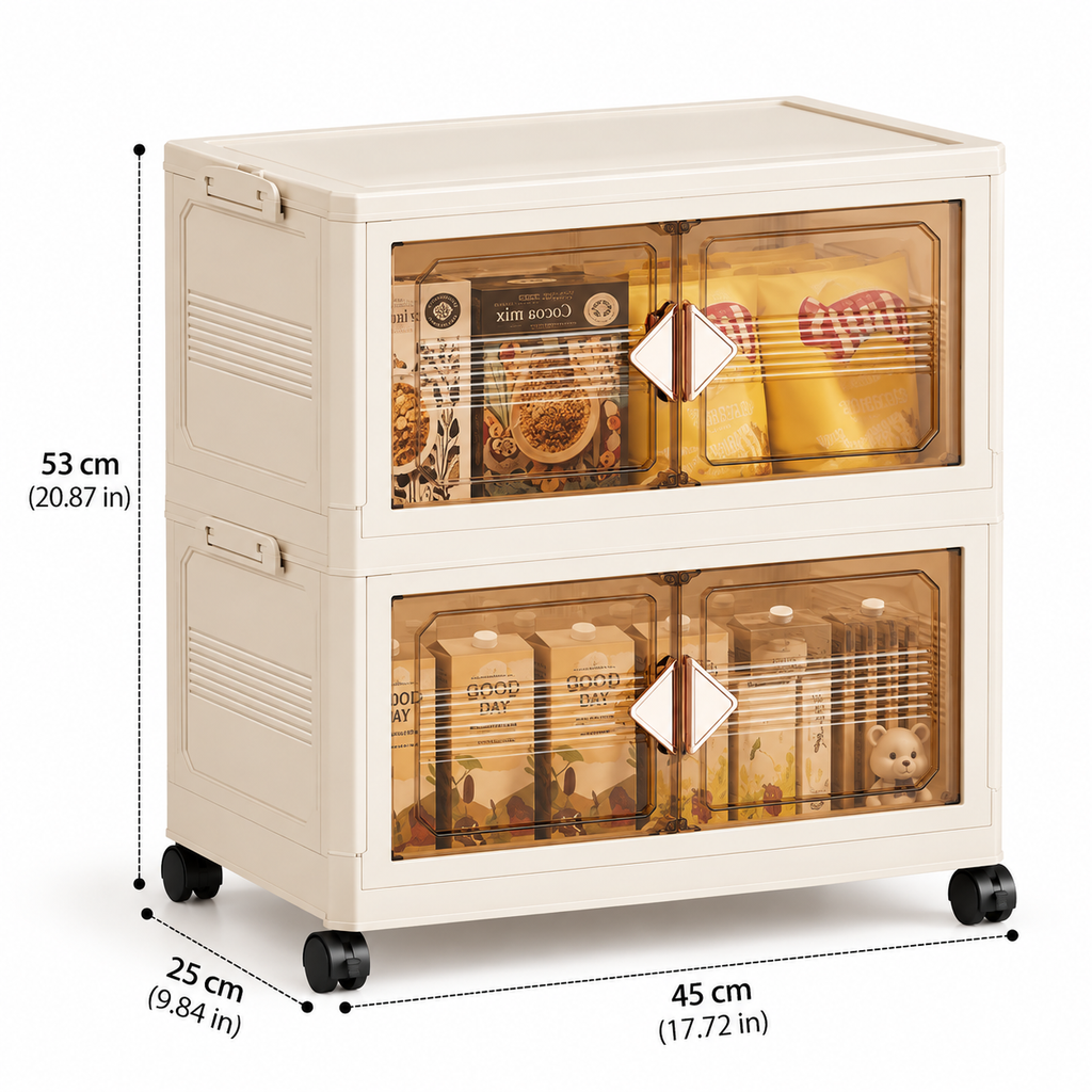 45cm Foldable Plastic Storage Cabinet with Wheels & Multi-Layer Organization