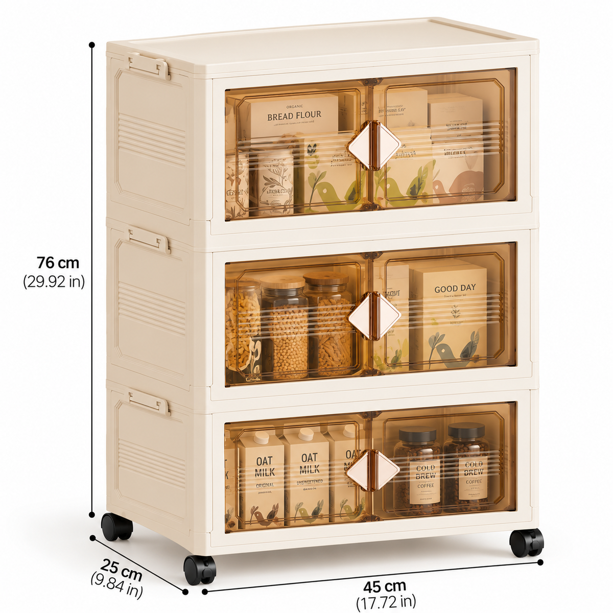 45cm Foldable Plastic Storage Cabinet with Wheels & Multi-Layer Organization