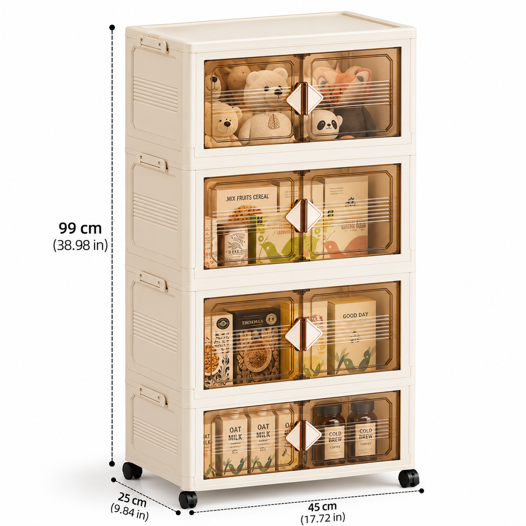 45cm Foldable Plastic Storage Cabinet with Wheels & Multi-Layer Organization