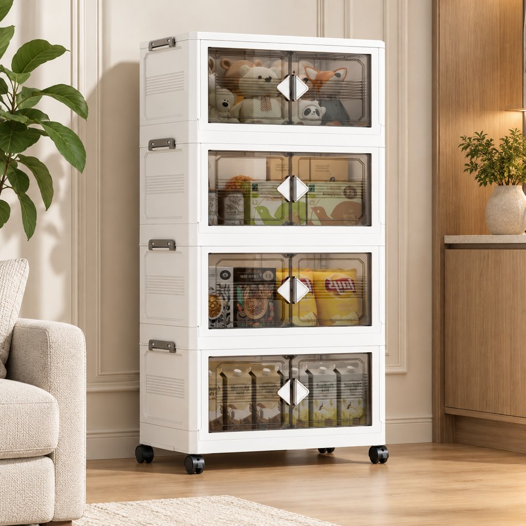 45cm Foldable Plastic Storage Cabinet with Wheels & Multi-Layer Organization