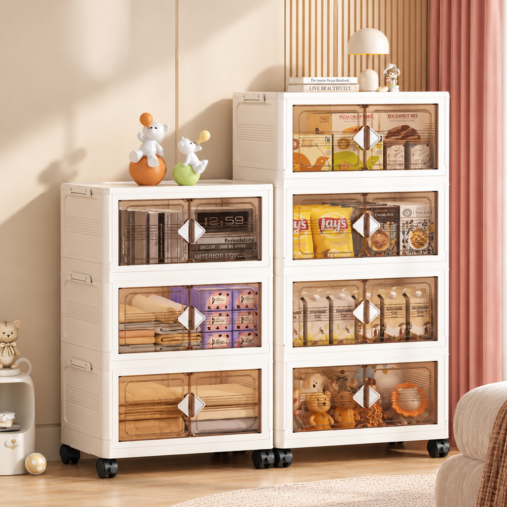 45cm Foldable Plastic Storage Cabinet with Wheels & Multi-Layer Organization