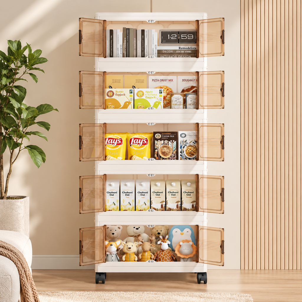 45cm Foldable Plastic Storage Cabinet with Wheels & Multi-Layer Organization