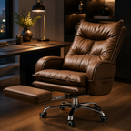 Modern executive office chair with retractable footrest, comfortable boss computer chair for home office, work and study