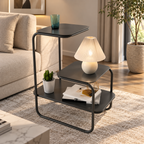 Modern Nordic sofa side table with wrought iron base, minimalist bedside and accent table for living room and bedroom