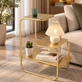 Modern Nordic sofa side table with wrought iron base, minimalist bedside and accent table for living room and bedroom