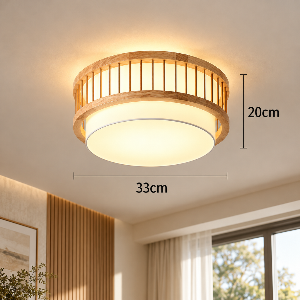 Modern Japanese Wood Drum Ceiling Light, Solid Wood Cylindrical Ceiling Fixture