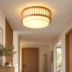 Modern Japanese Wood Drum Ceiling Light, Solid Wood Cylindrical Ceiling Fixture
