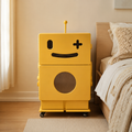 Creative robot side table with 2-tier storage, built-in tissue holder, mobile wheels, MDF construction and modern accent design for living room and sofa