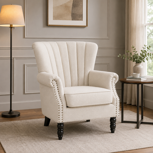 Vintage tufted velvet wingback armchair, elegant lounge chair with high back and upholstered design for living room and bedroom