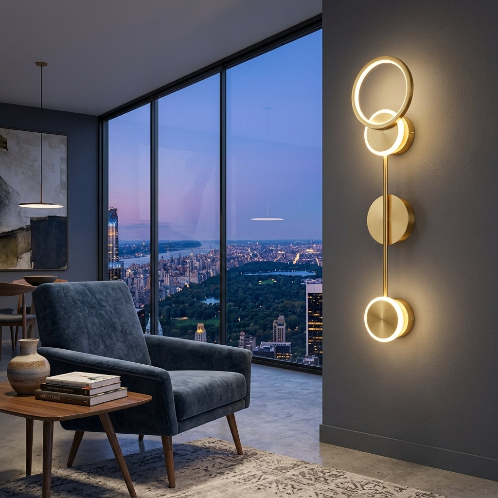 LED wall lamp illuminating hallway with warm glow