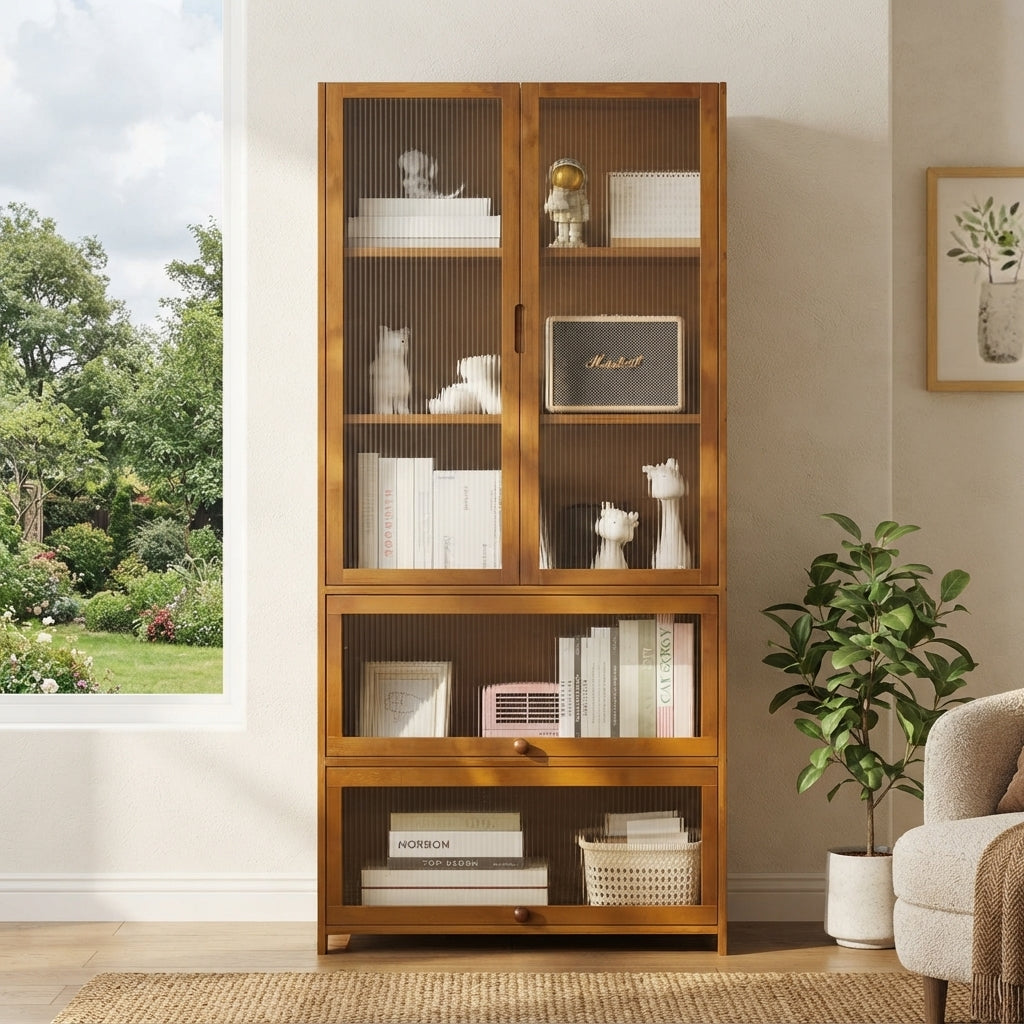 Side view of multi tier bookcase showing full height