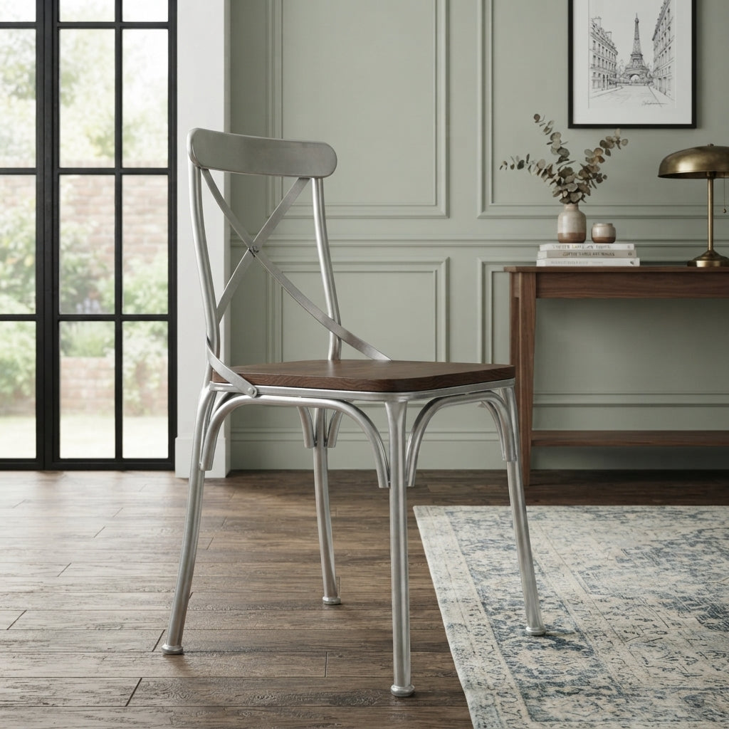 Industrial restaurant table and chairs set for cafe or bistro