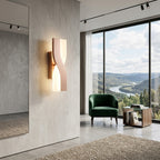 Side view of rotatable wall sconce showing head angle range