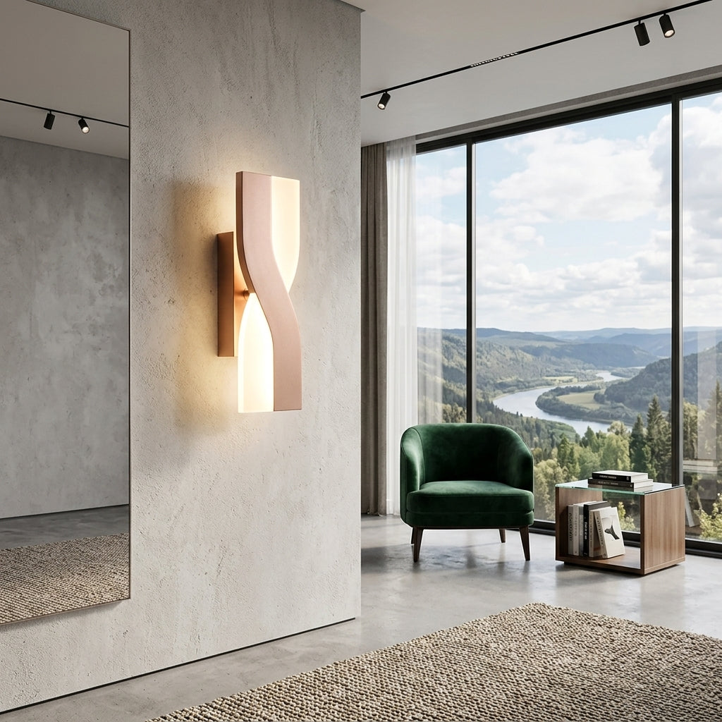 Side view of rotatable wall sconce showing head angle range
