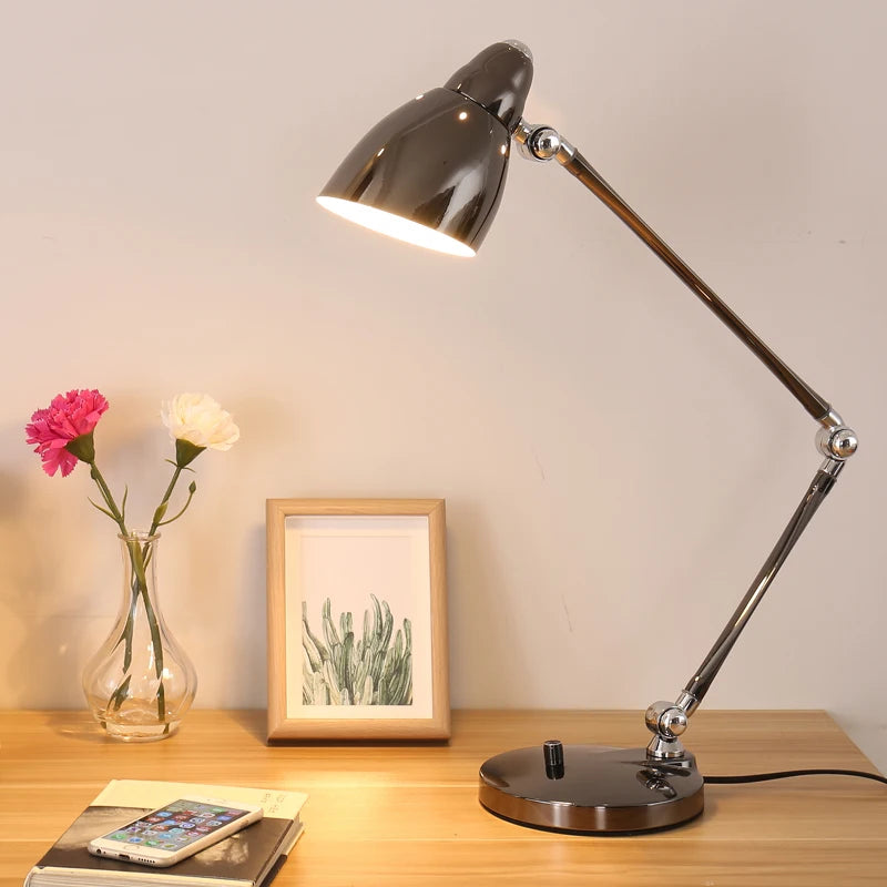 Long Swing Arm Adjustable Cassic Desk Lamps E27 LED with Switch Table Lamp for Office Reading Night Light Bedside Home