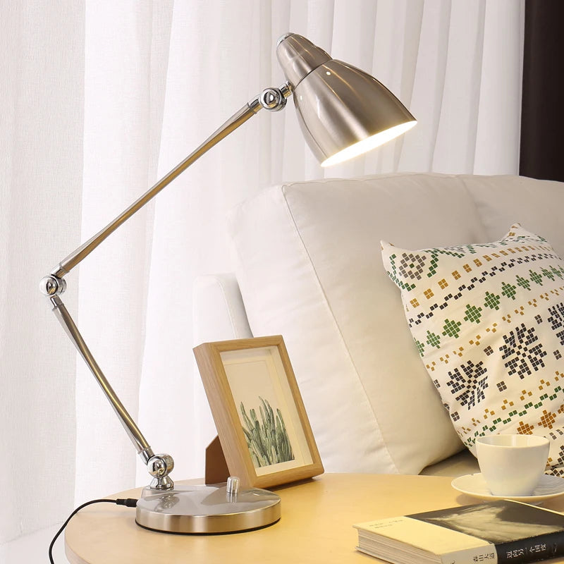 Long Swing Arm Adjustable Cassic Desk Lamps E27 LED with Switch Table Lamp for Office Reading Night Light Bedside Home