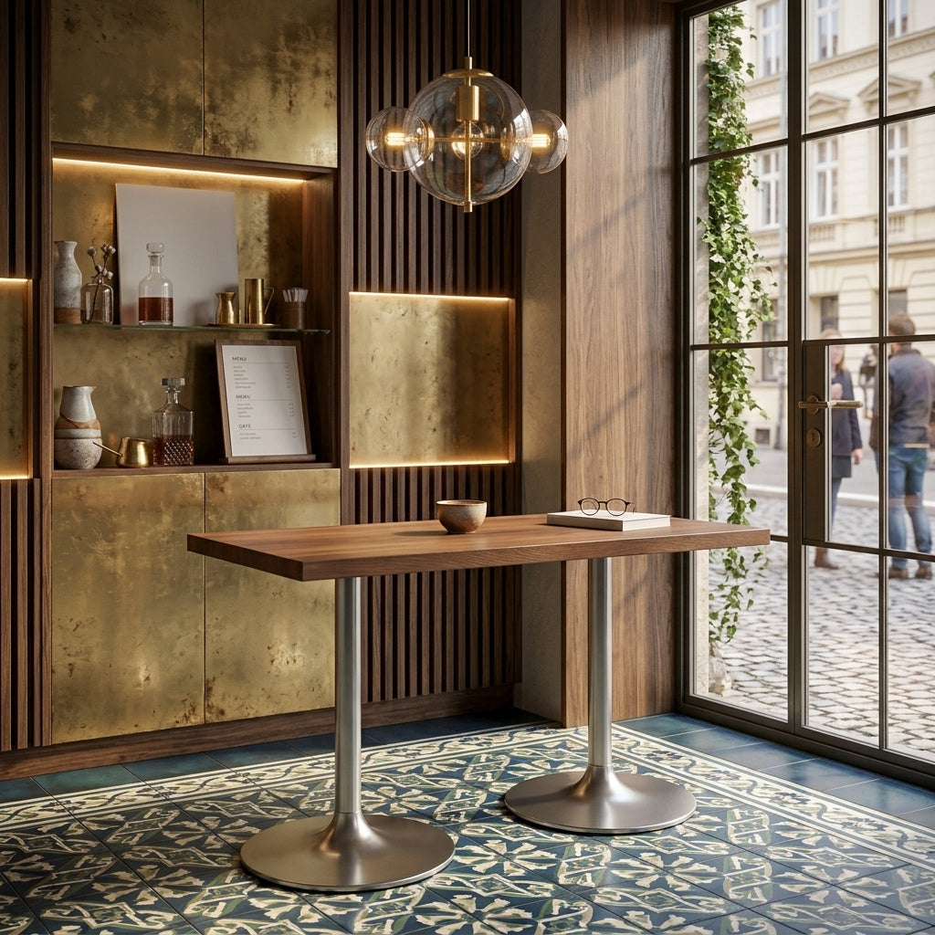 Industrial restaurant table and chairs set for cafe or bistro