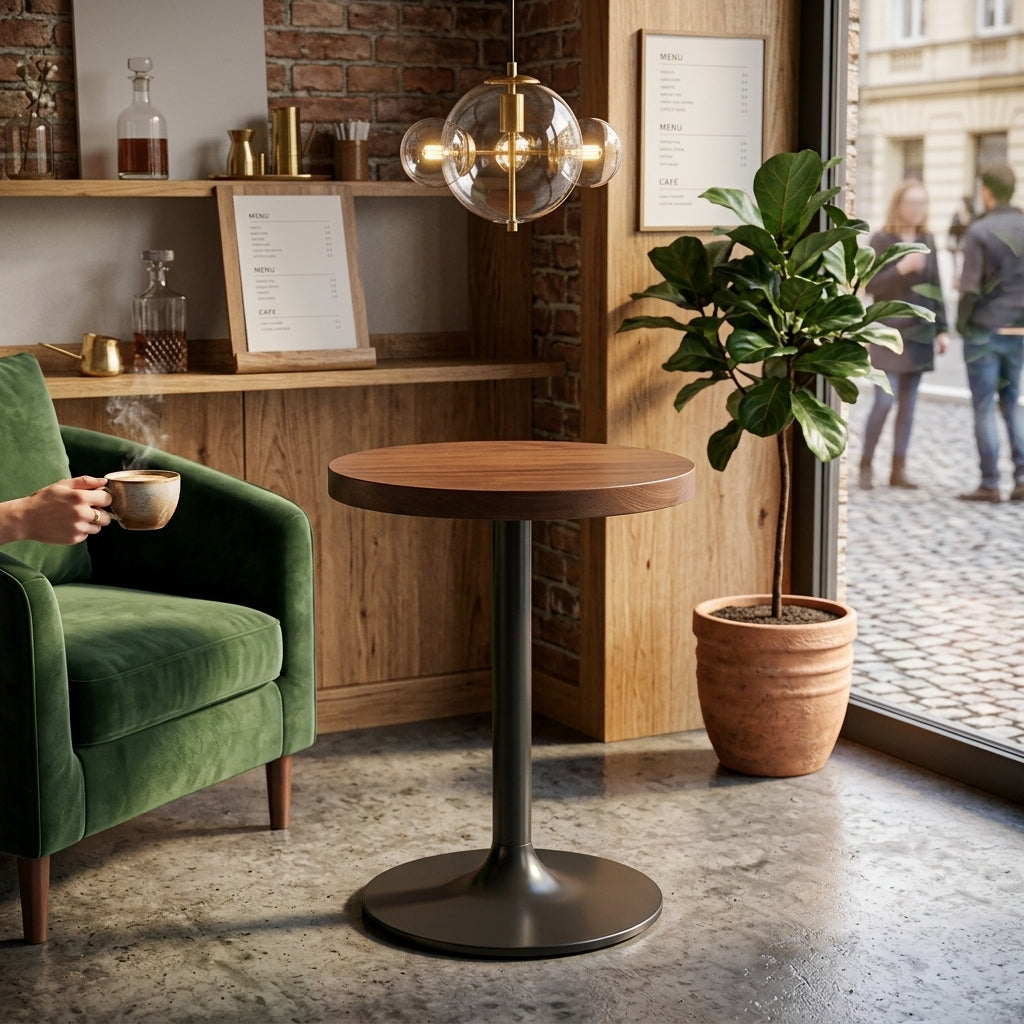 Industrial restaurant table and chairs set for cafe or bistro